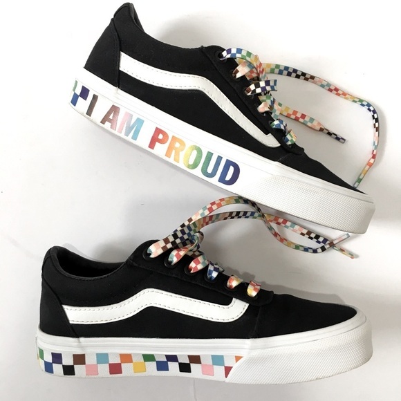 Vans Old Skool I Am Proud LGBTQ Pride Black Rainbow Skate Platform Sneakers - Picture 1 of 15